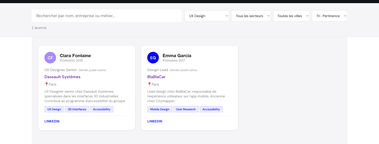 Filtrage métier UX Design
